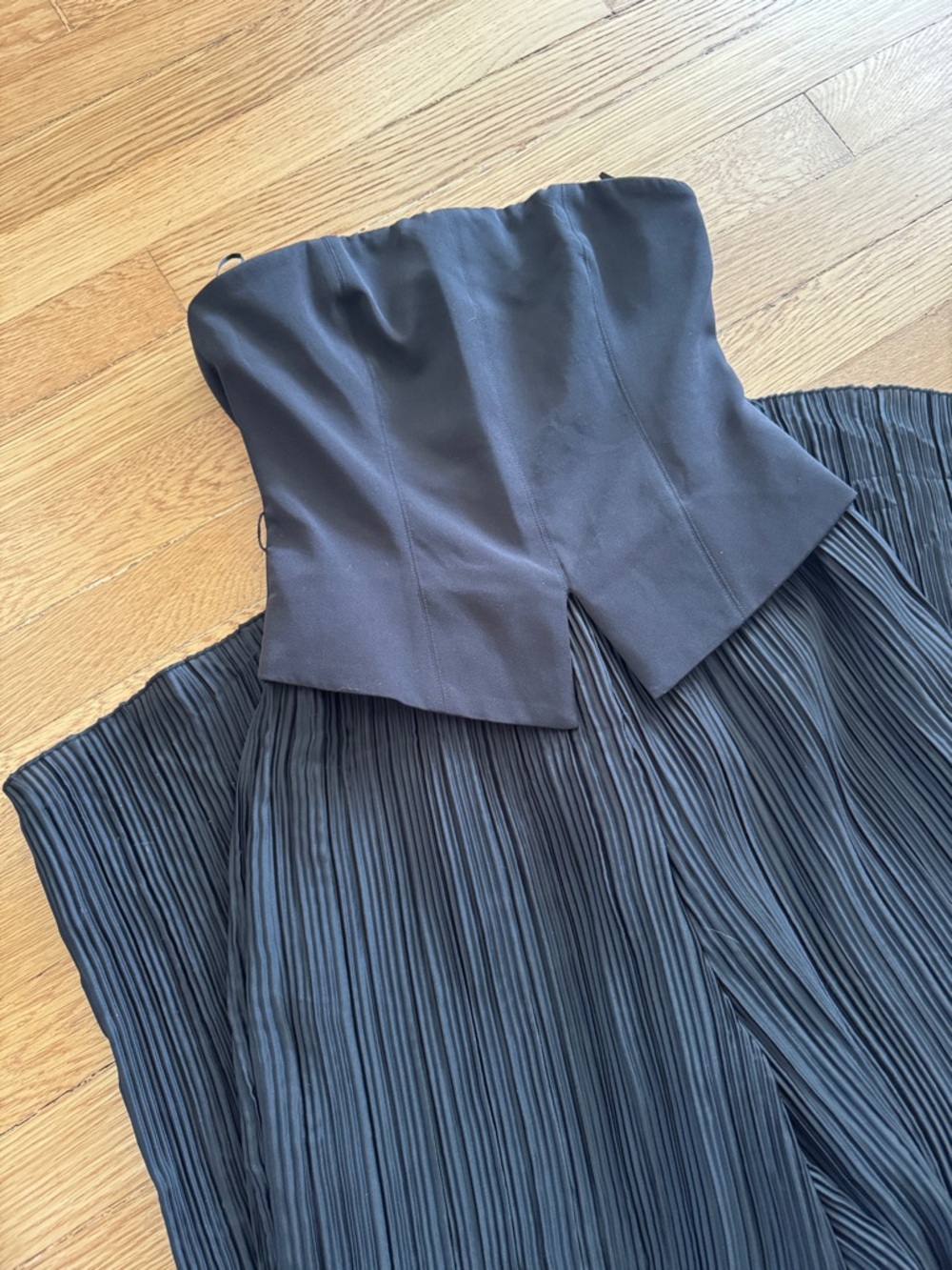 Zara Black Strapless Pleated Wide-Leg Jumpsuit